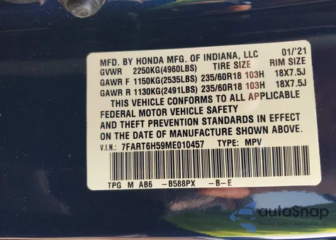 2021 Honda Cr-V Hybrid Ex z USA, uszkodzony, nr VIN 7FART6H59ME010457